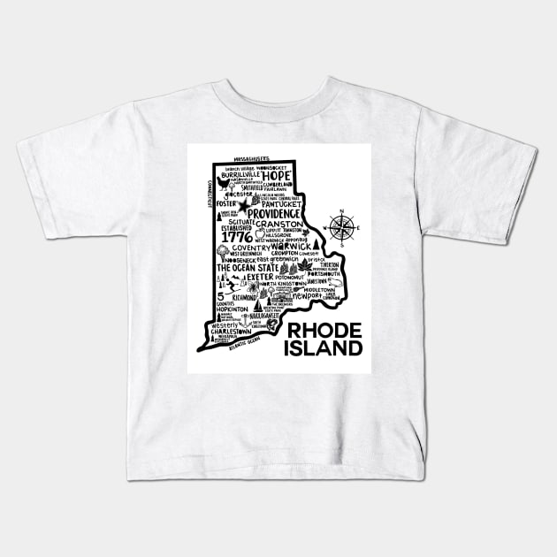Rhode Island Map Kids T-Shirt by fiberandgloss